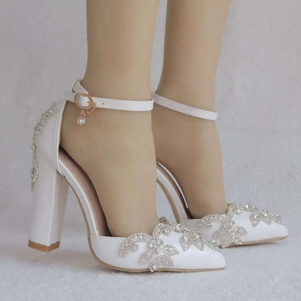 Thick Heel Pointed Toe Rhinestone Sandals Wedding Shoes