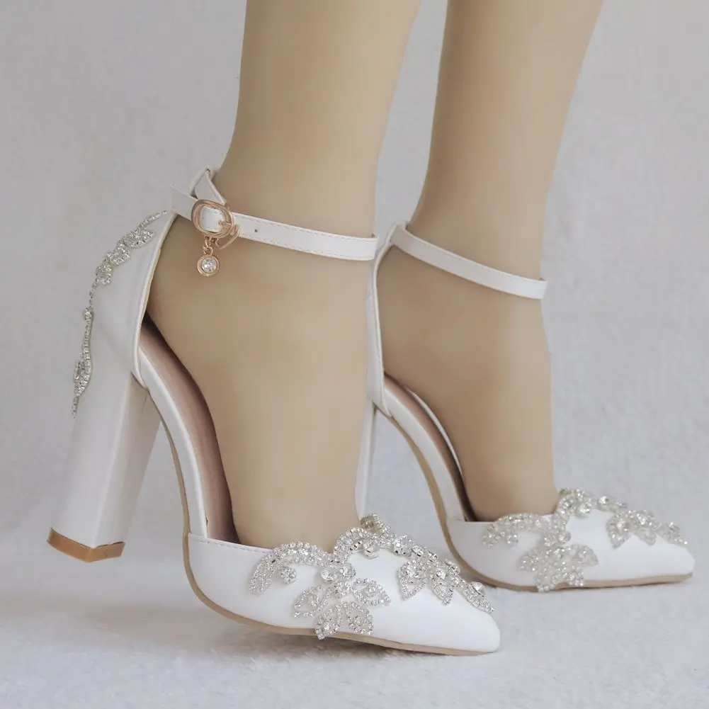 Thick Heel Pointed Toe Rhinestone Sandals Wedding Shoes