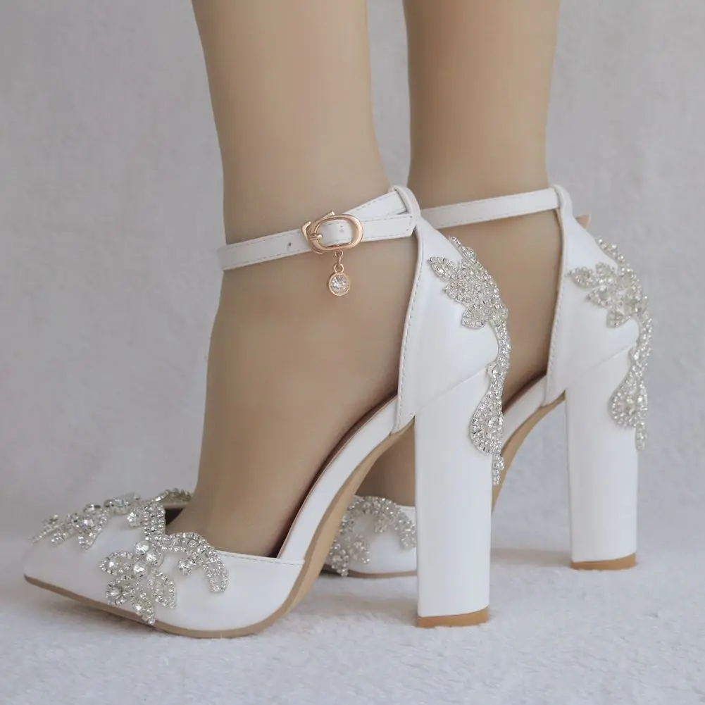 Thick Heel Pointed Toe Rhinestone Sandals Wedding Shoes