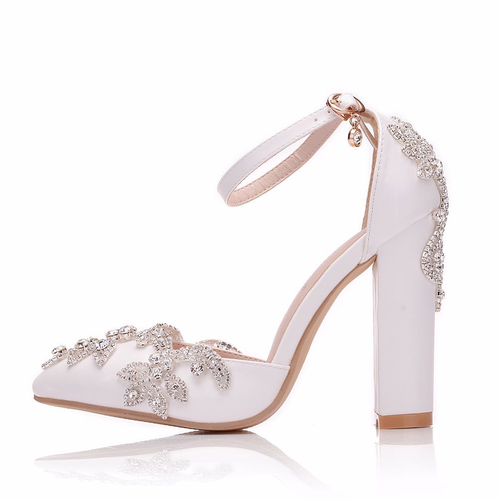 Thick Heel Pointed Toe Rhinestone Sandals Wedding Shoes