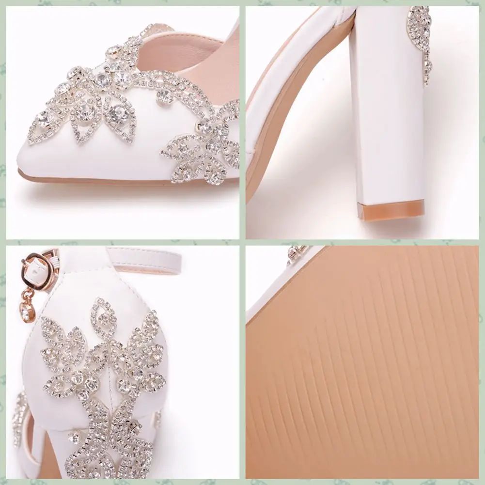 Thick Heel Pointed Toe Rhinestone Sandals Wedding Shoes