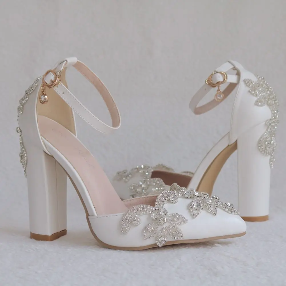 Thick Heel Pointed Toe Rhinestone Sandals Wedding Shoes