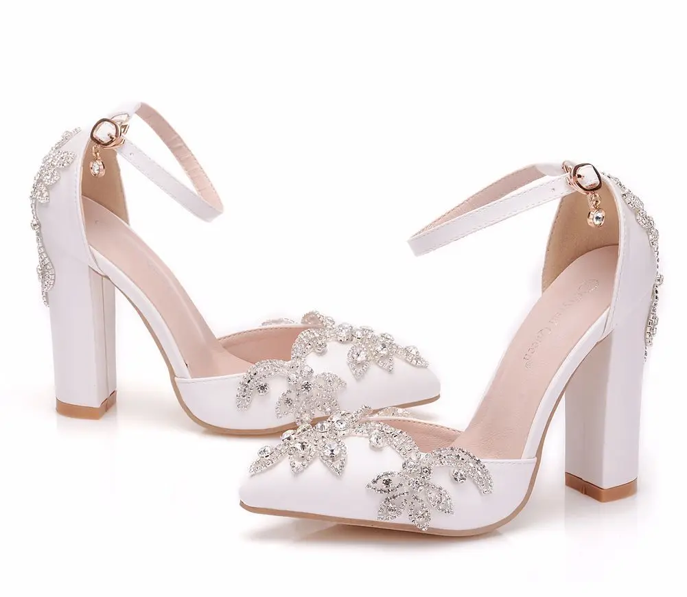 Thick Heel Pointed Toe Rhinestone Sandals Wedding Shoes