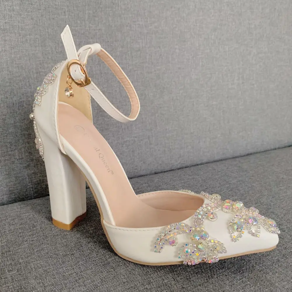 Thick Heel Pointed Toe Rhinestone Sandals Wedding Shoes