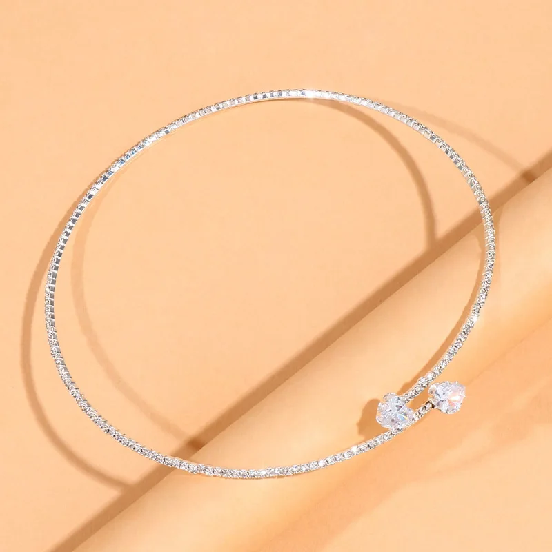 Rhinestone Heart Collar Choker Necklace Wedding Jewelry