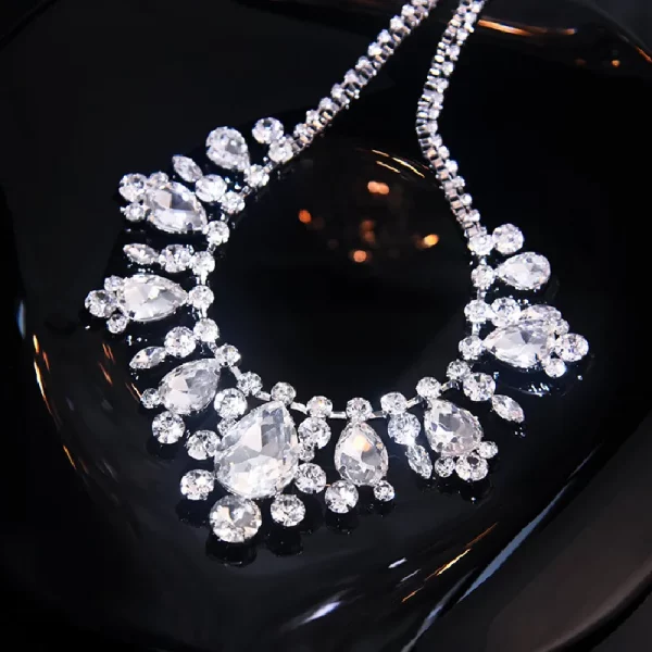 Water Drop Crystal Silver Color Clavicle Chain Choker Necklace Bride Wedding Jewelry