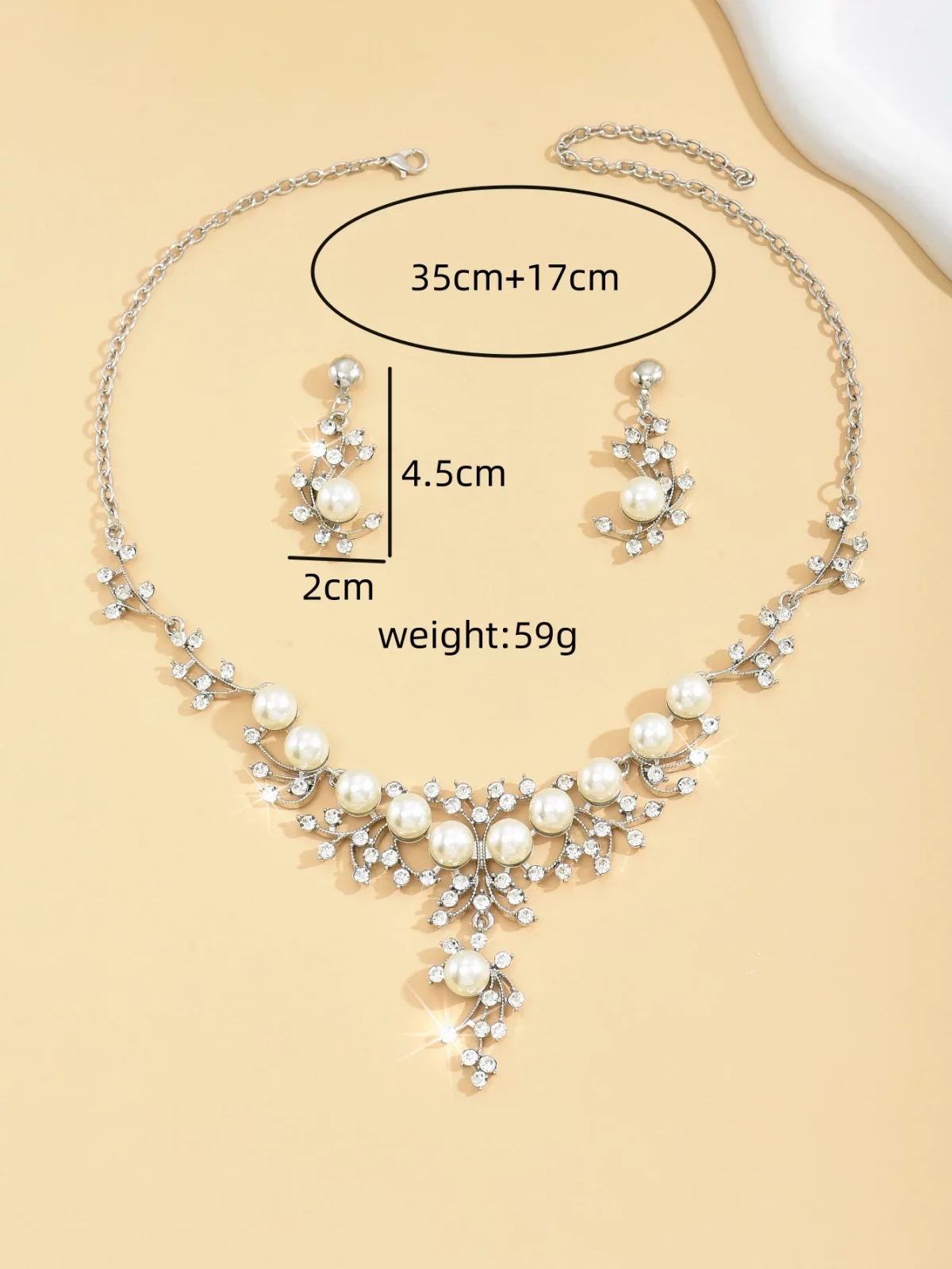 Artificial Pearl Decorative Necklace And Earrings Jewelry Set