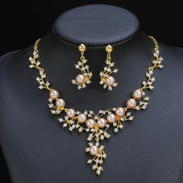 Artificial Pearl Decorative Necklace And Earrings Jewelry Set