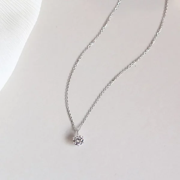 Silver Plated Single Sparkling Zircon Clavicle Chain Necklace Wedding Jewelry