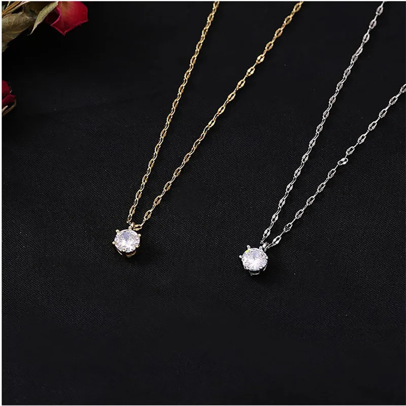 Silver Plated Single Sparkling Zircon Clavicle Chain Necklace Wedding Jewelry