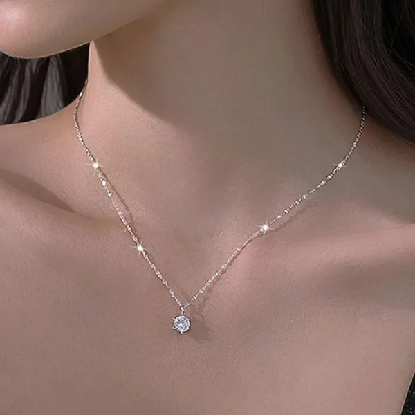 Silver Plated Single Sparkling Zircon Clavicle Chain Necklace Wedding Jewelry