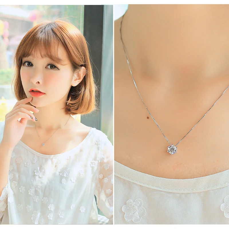 Silver Plated Single Sparkling Zircon Clavicle Chain Necklace Wedding Jewelry