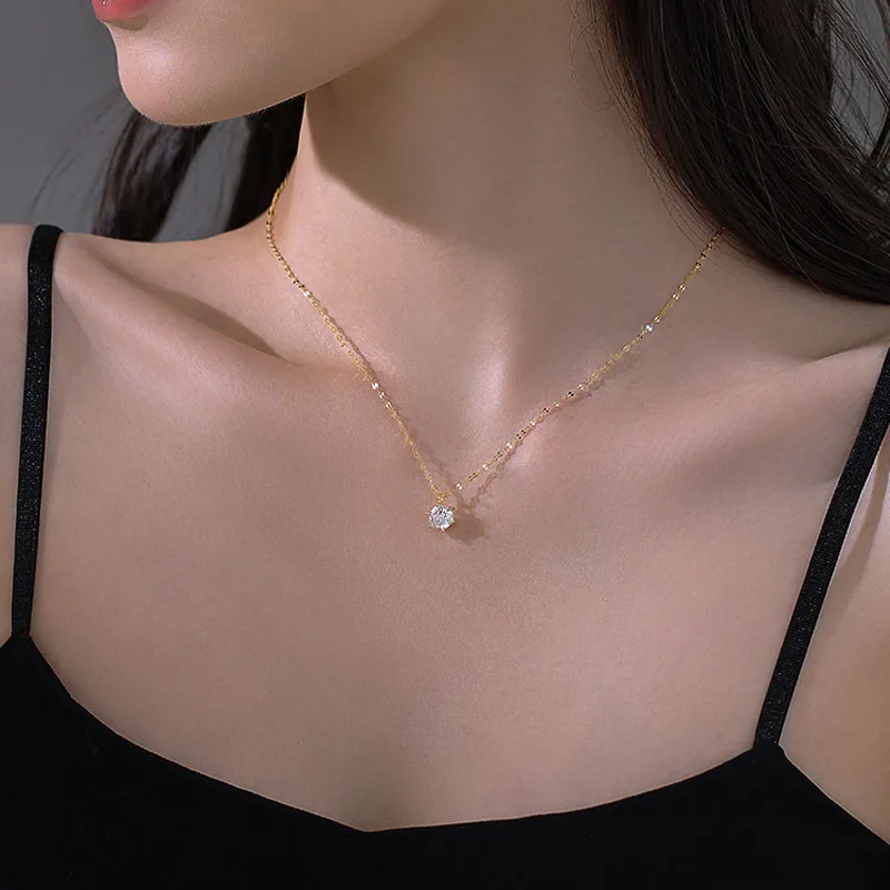 Silver Plated Single Sparkling Zircon Clavicle Chain Necklace Wedding Jewelry