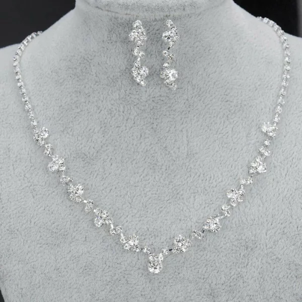 Chic Sliver Plated Rhinestone Crystal Necklace Earring Wedding Bridal Jewelry Set