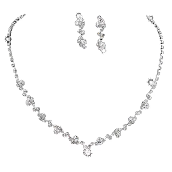 Chic Sliver Plated Rhinestone Crystal Necklace Earring Wedding Bridal Jewelry Set