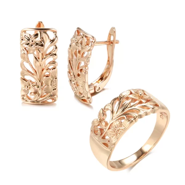 Vintage Rose Gold Earrings Ring Wedding Jewelry Set