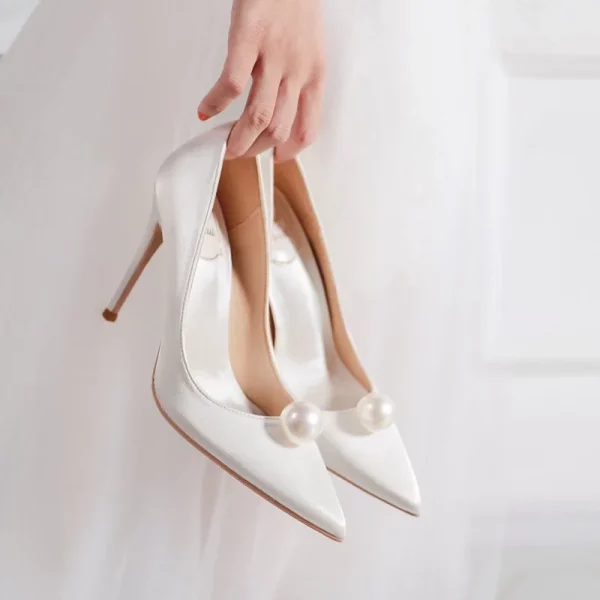 Pointed White Pearl 7cm Thin High Heel Bridal Wedding Shoes