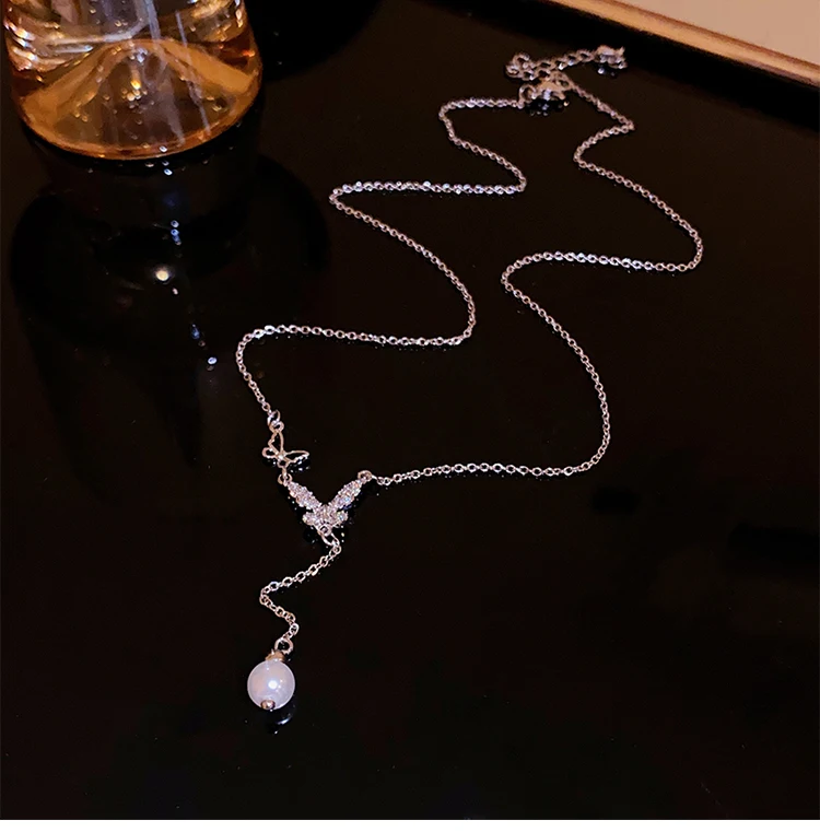 Pearl Rhinestone Bow Necklace Wedding Jewelry