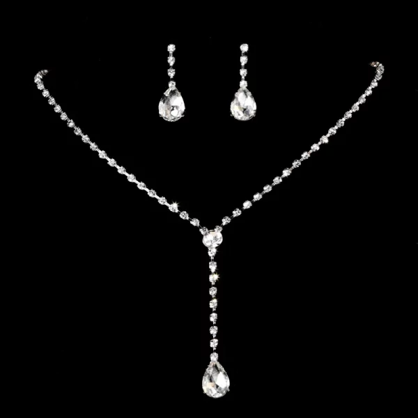 Crystal Rhinestone Zircon Chain Necklace Dangle Earrings Bride Jewelry Set