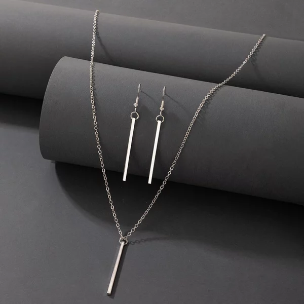 Elegant Gold Stick Pendant Necklace Drop Earrings Wedding Jewelry Set