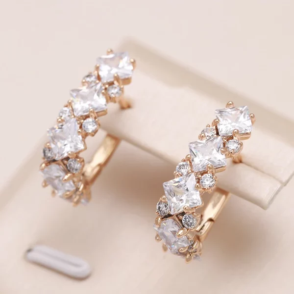 Rose Gold Zircon Long Earrings Vintage Bride Wedding Jewelry