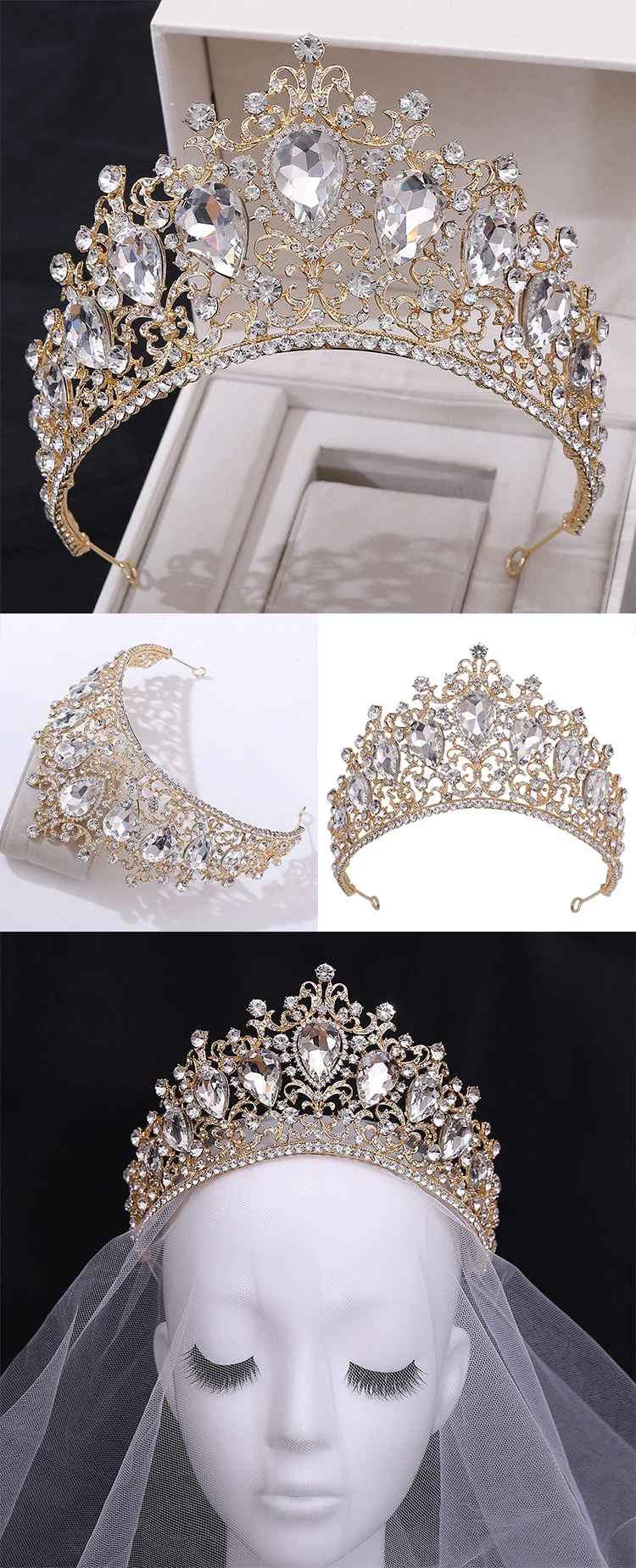 Baroque Rhinestone Headband Crown Wedding Hair Accessories