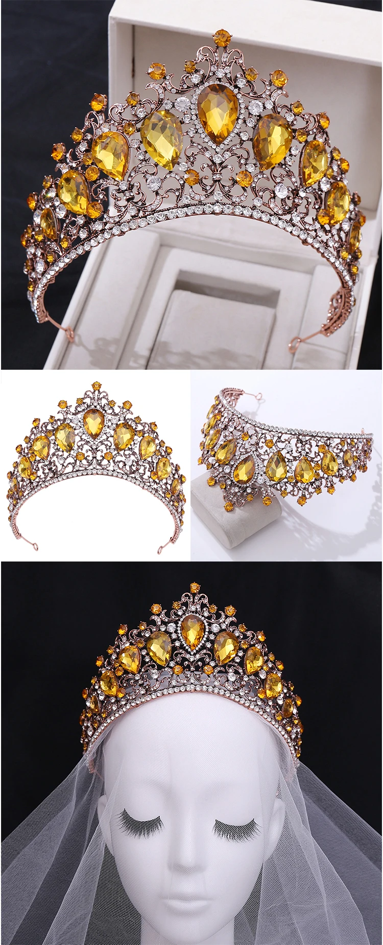 Baroque Rhinestone Headband Crown Wedding Hair Accessories