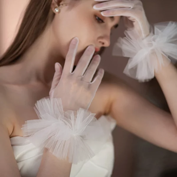 White Transparent Mesh Lace Bridal Wedding Gloves