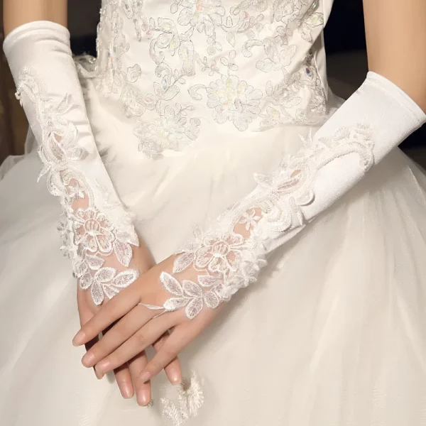 Ivory Elbow Length Embroidered Wedding Long Lace Gloves