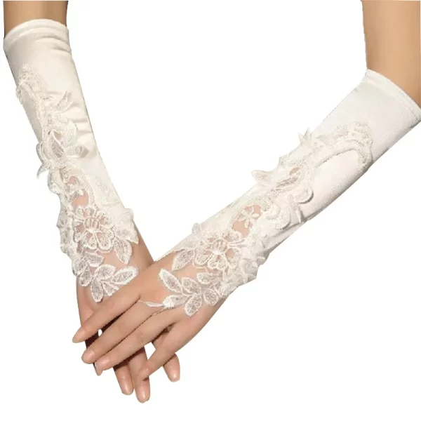 Ivory Elbow Length Embroidered Wedding Long Lace Gloves