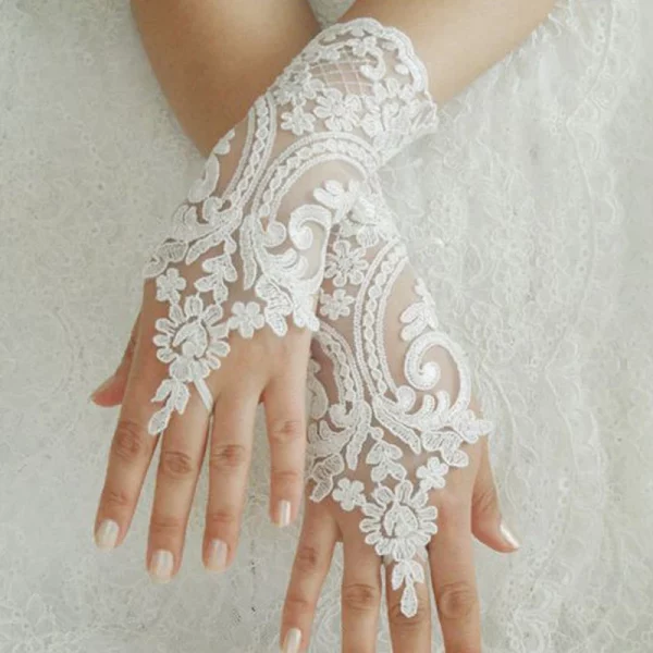 White Short Fingerless Wedding Gloves