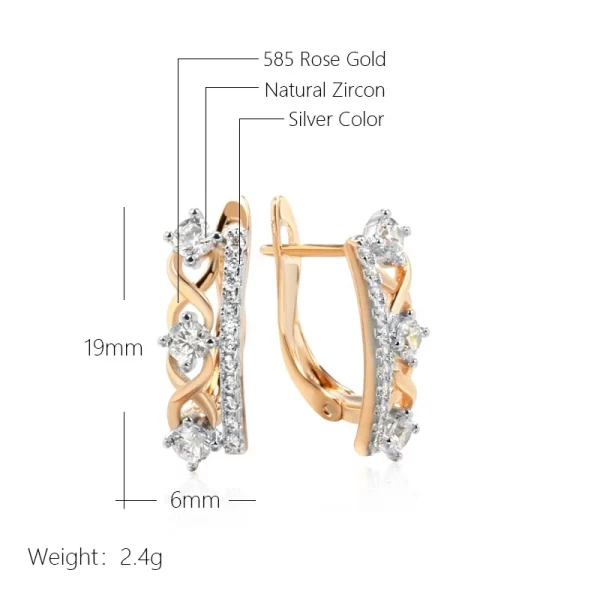 Shiny Rose Gold Drop Zircon Earrings Wedding Engagement Jewelry