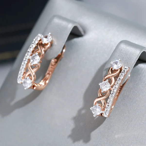 Shiny Rose Gold Drop Zircon Earrings Wedding Engagement Jewelry