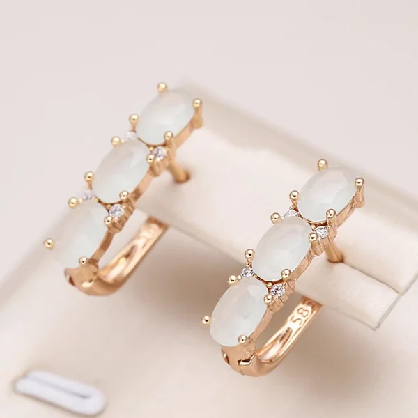 White Opal Stone Drop Rose Gold Earrings Vintage Bride Wedding Jewelry