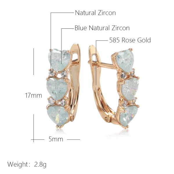 Blue Heart Zircon Rose Gold Drop Earrings Vintage Wedding Jewelry