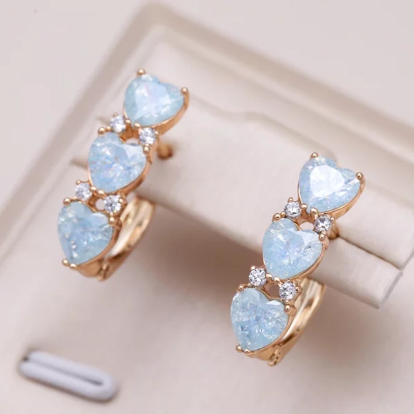 Blue Heart Zircon Rose Gold Drop Earrings Vintage Wedding Jewelry