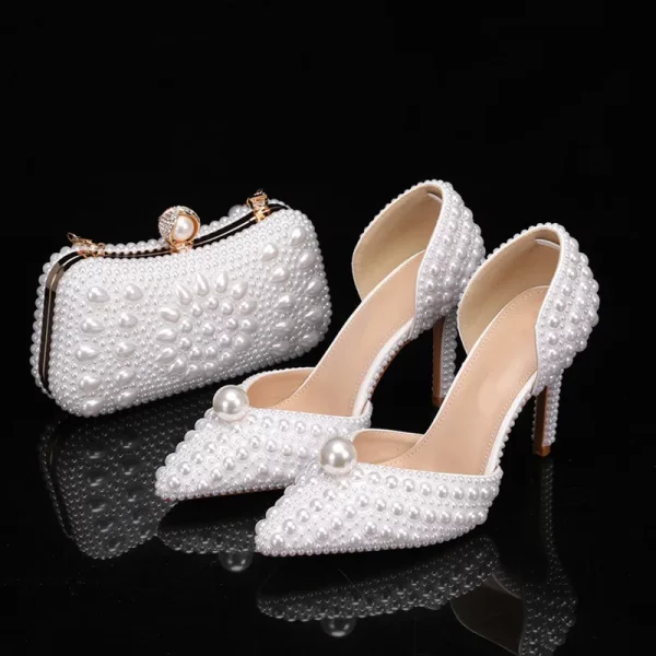 Pearls Beaded Decoration Pointed Toe Thin High heels Wedding Shoes