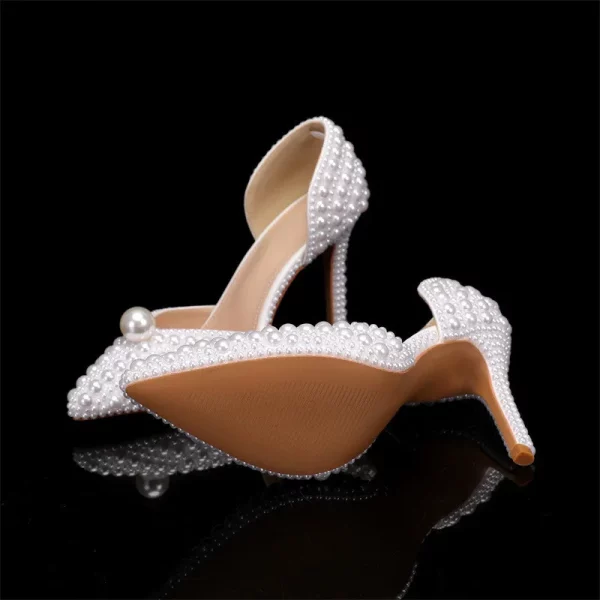 Pearls Beaded Decoration Pointed Toe Thin High heels Wedding Shoes