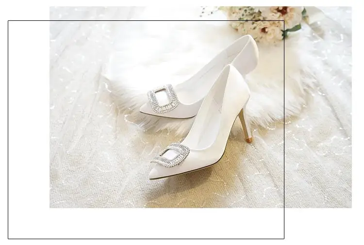 7cm Shallow Mount Pearl With Beaded Sexy High Heels Satin Wedding Shoes