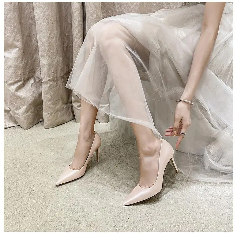 7cm Shallow Mount Pearl With Beaded Sexy High Heels Satin Wedding Shoes