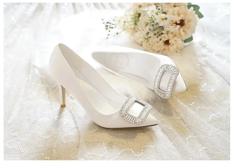 7cm Shallow Mount Pearl With Beaded Sexy High Heels Satin Wedding Shoes