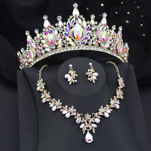 Tiara And Necklace Earrings Set Wedding Jewelry Set with Crown