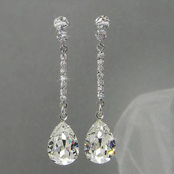 Cubic Zircon Simple Elegant Bride Wedding Earrings Jewelry