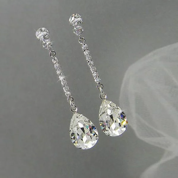 Cubic Zircon Simple Elegant Bride Wedding Earrings Jewelry