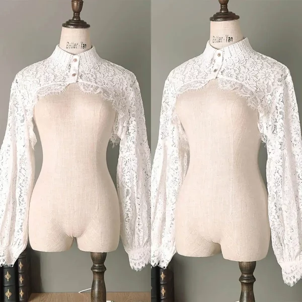 Vintage Illusion Lace High Neck Long Sleeve Wrap Jacket Wedding Accessories