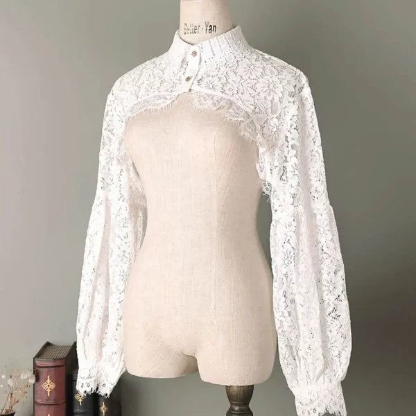 Vintage Illusion Lace High Neck Long Sleeve Wrap Jacket Wedding Accessories