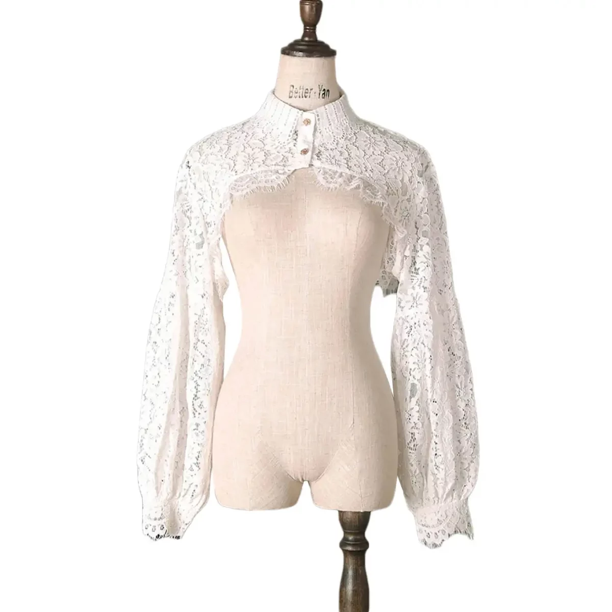 Vintage Illusion Lace High Neck Long Sleeve Wrap Jacket Wedding Accessories