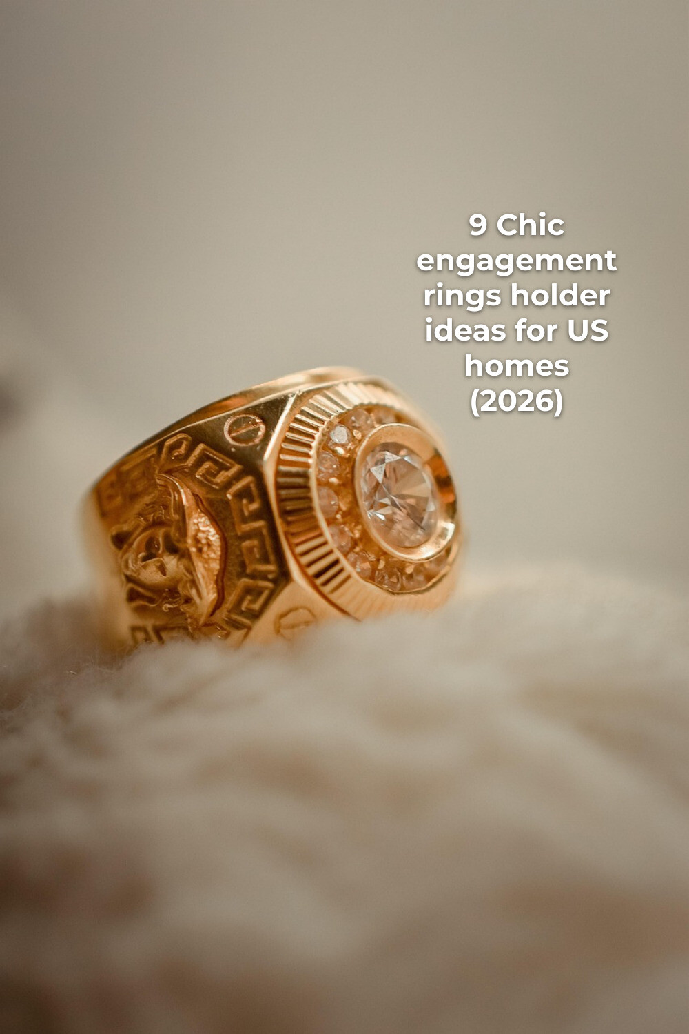 Decorative Gold Ring on Soft Light Surface Engagement rings holder ideas featuring a gold engraved ring with a clear stone on a soft light surface