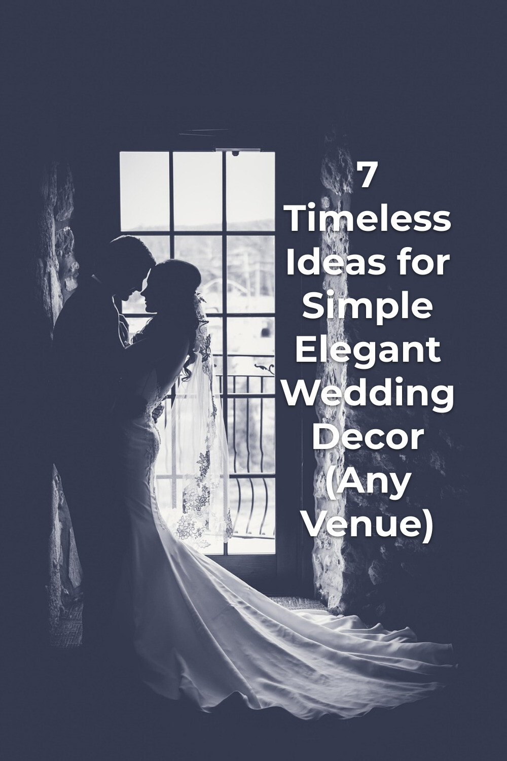 Simple Elegant Wedding Decor in Stone Room Simple elegant wedding decor with bride in veil and groom by large window in stone room, quiet luxury style