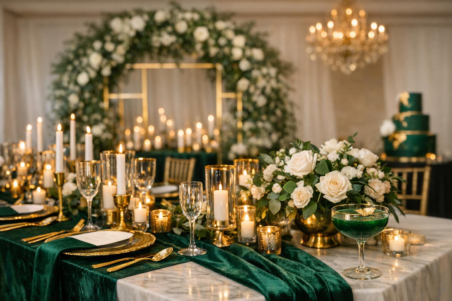 7 Luxe Ideas for Emerald Green and Gold Wedding Decor